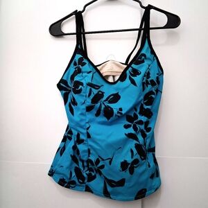 MIRACLESUIT Ocean Blue and Black Hibiscus Tankini One Piece Size 12